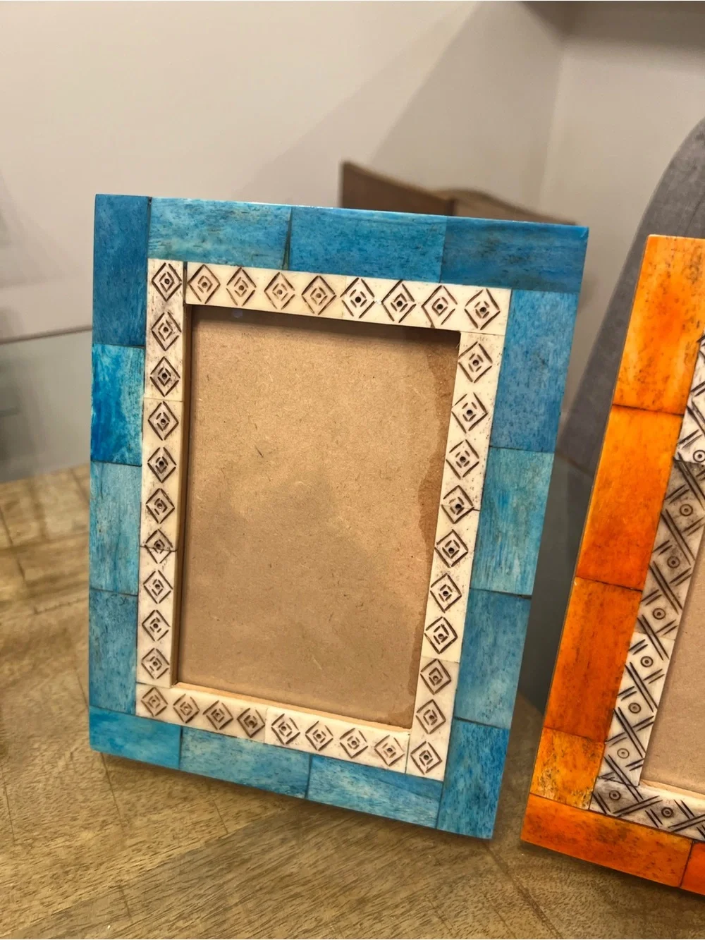 Blue & Orange Mosaic Photo frame handcrafted bone inlay